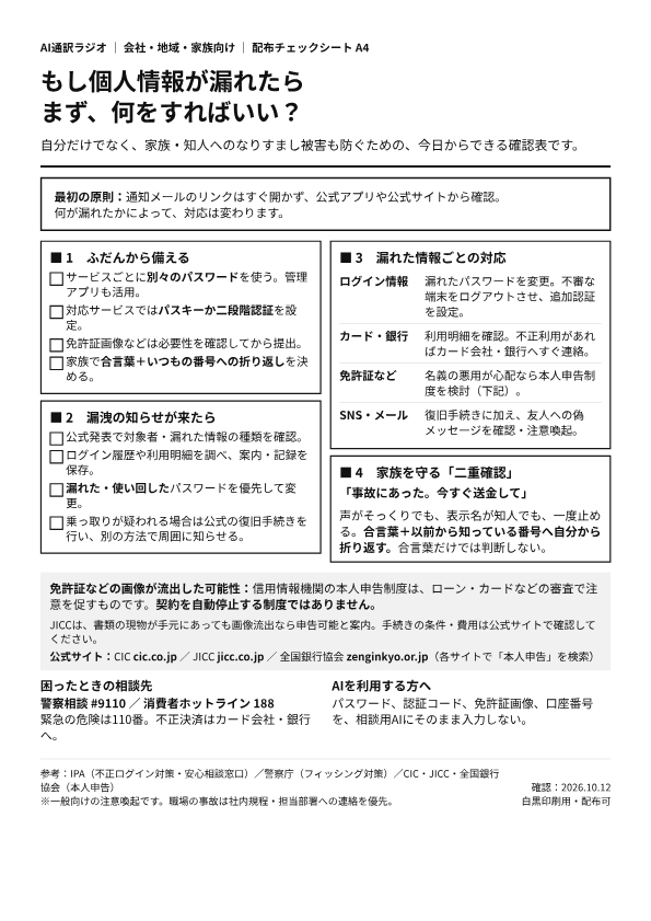 配布資料3ページ目「配布チェックシート」の縮小画像